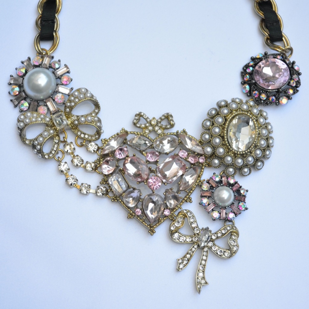 Betsey Johnson Cupid's Arrow Heart Bow Crystal Vintage Necklace